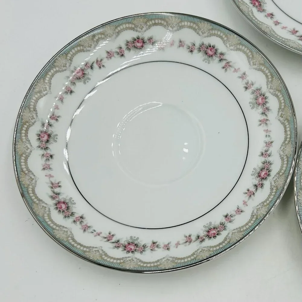 Noritake Glenwood 5770 China Saucers Japan Set Of 5 Pink Roses Platinum